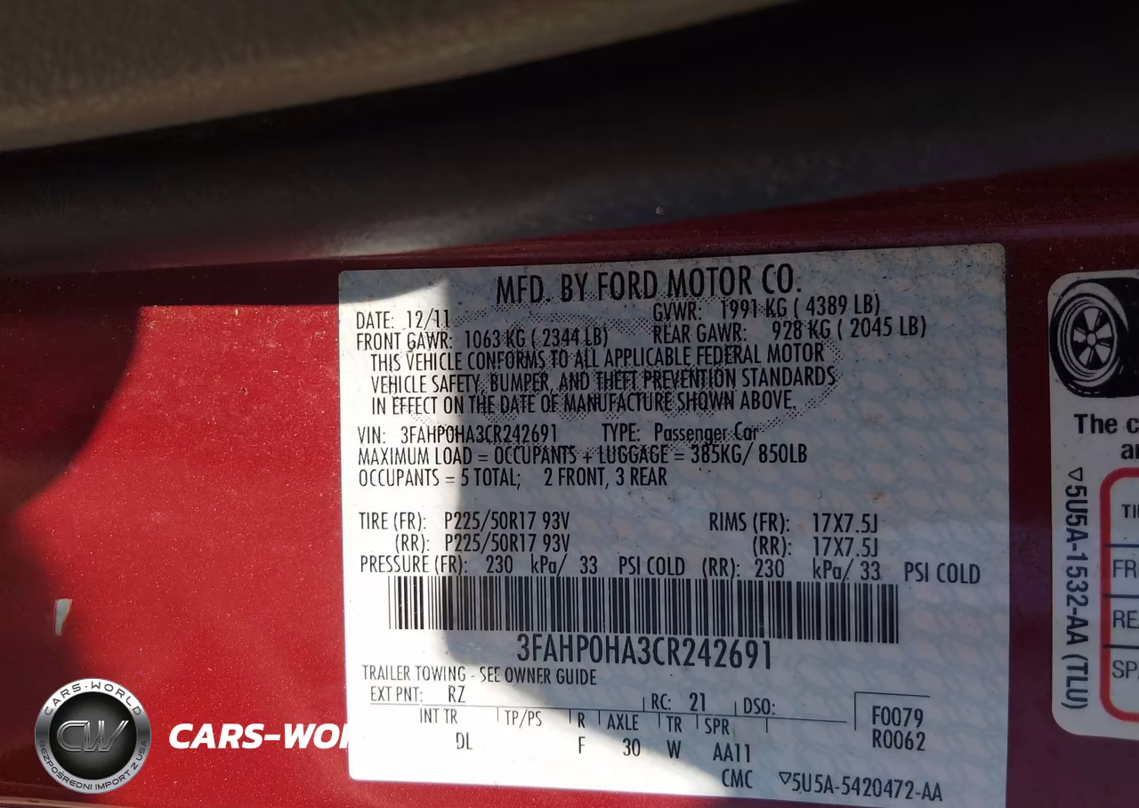 2012 Ford Fusion Se VIN:3FAHP0HA3CR242691 - 9