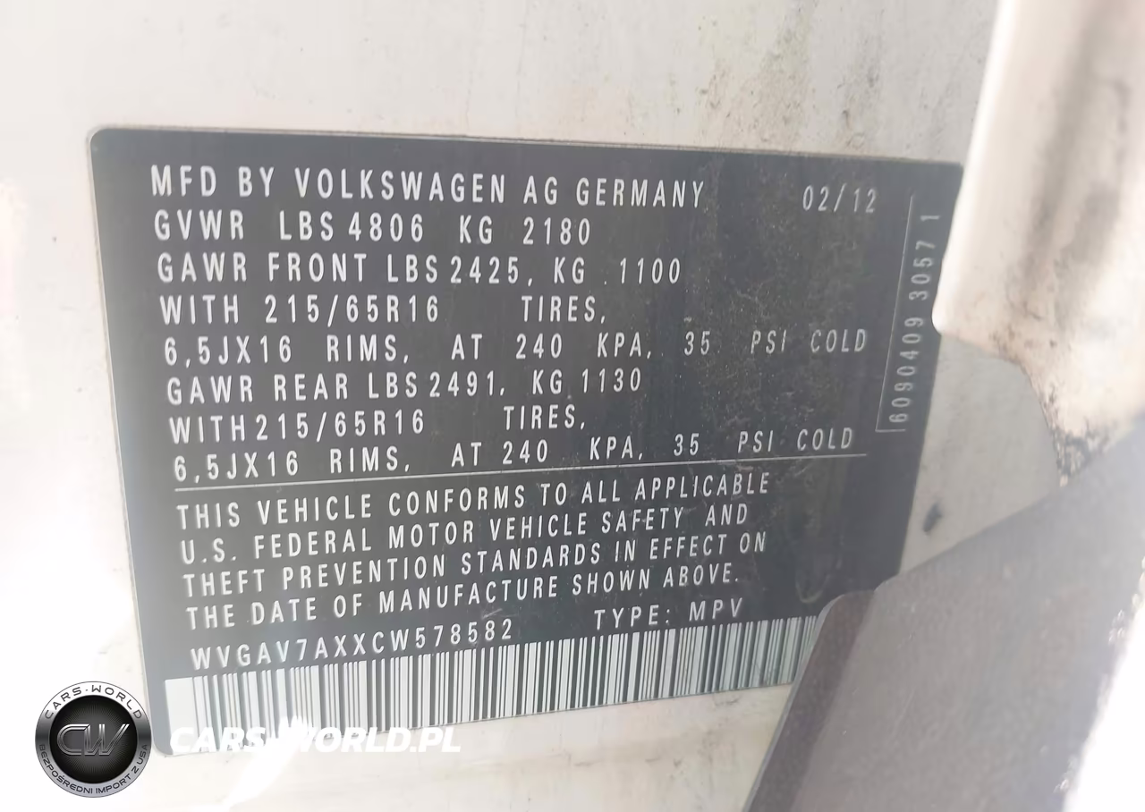 2012 Volkswagen Tiguan Le VIN:WVGAV7AXXCW578582 - 9