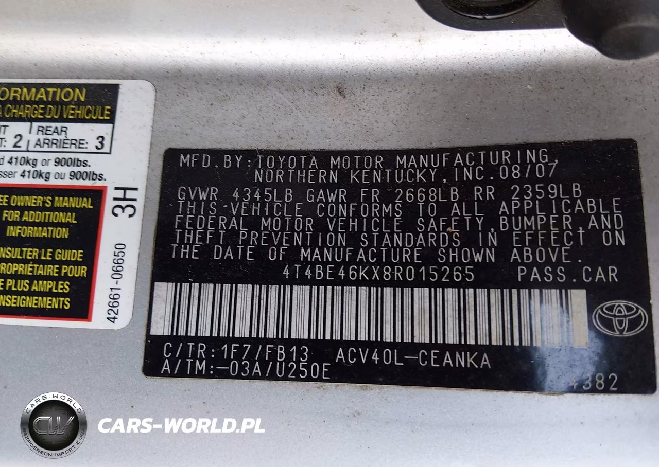 2008 Toyota Camry Le VIN:4T4BE46KX8R015265 - 9