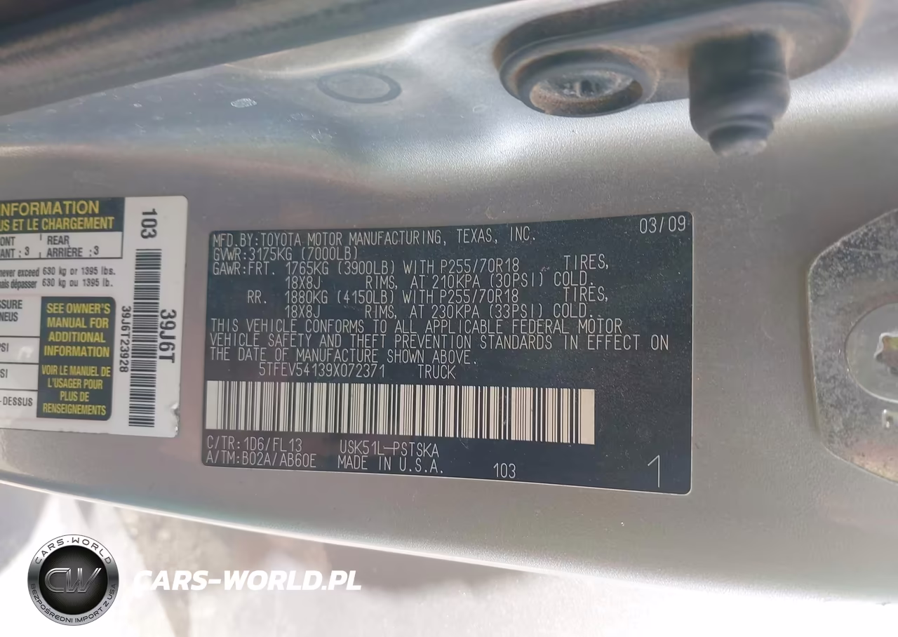 2009 Toyota Tundra Grade 5.7L V8 VIN:5TFEV54139X072371 - 9