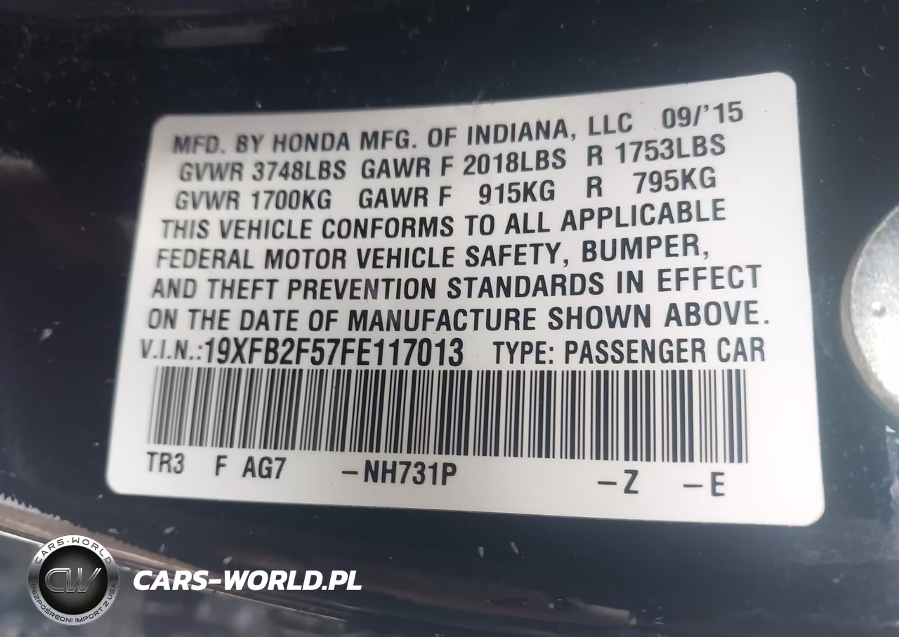 2015 Honda Civic Lx VIN:19XFB2F57FE117013 - 9