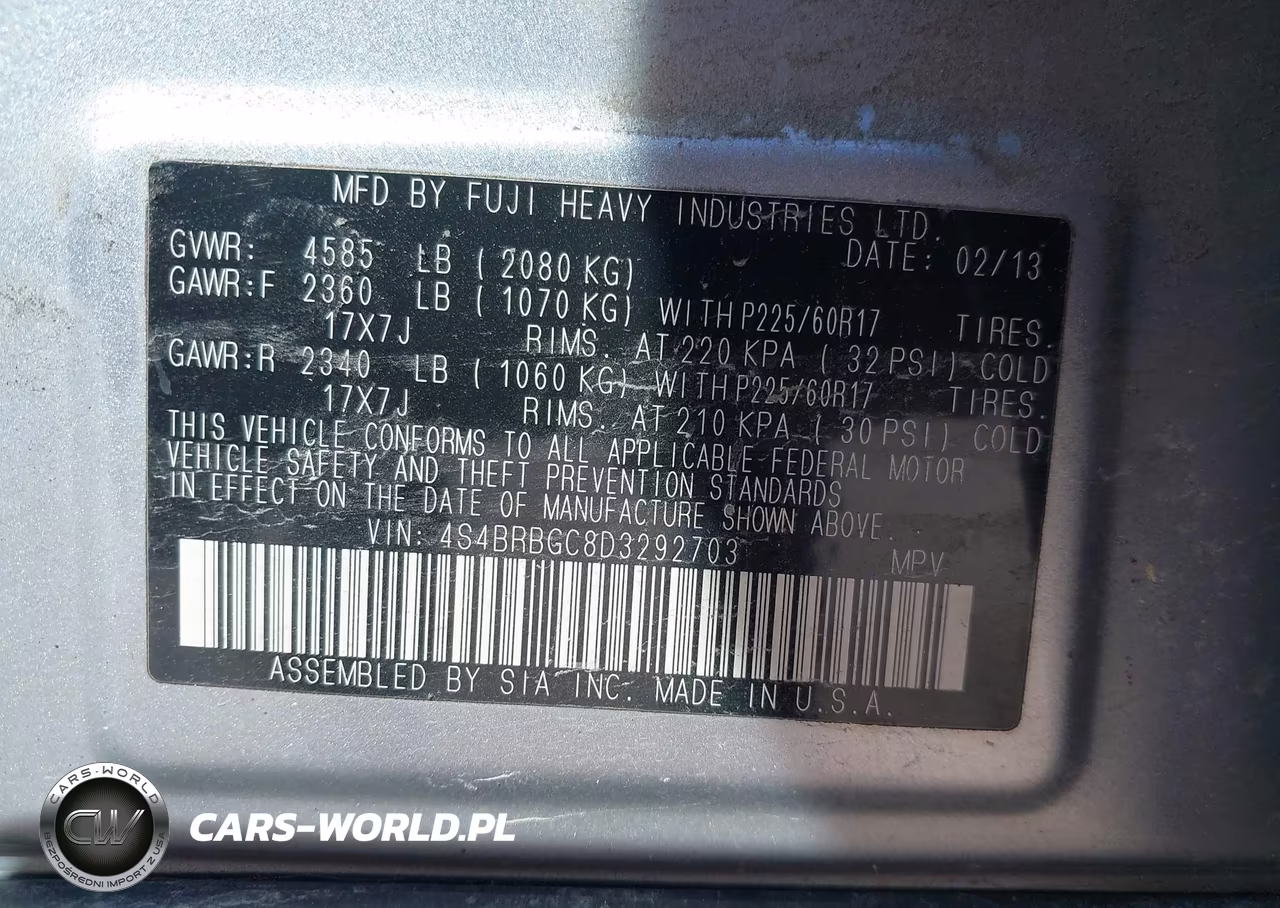 2013 Subaru Outback 2.5I Premium VIN:4S4BRBGC8D3292703 - 9