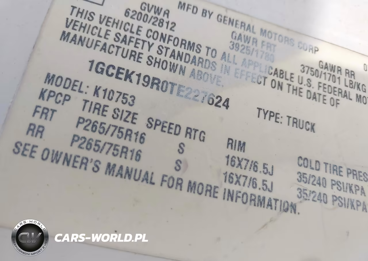1996 Chevrolet Gmt-400 K1500 VIN:1GCEK19R0TE227624 - 9