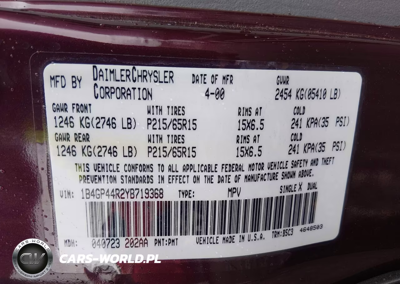 2000 Dodge Grand Caravan Se VIN:1B4GP44R2YB719368 - 9
