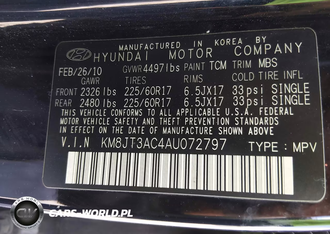 2010 Hyundai Tucson Gls VIN:KM8JT3AC4AU072797 - 9