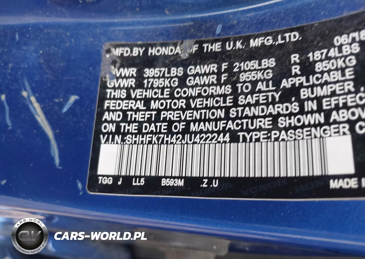 2018 Honda Civic Sport VIN:SHHFK7H42JU422244 - 9