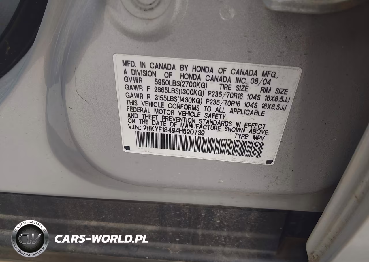 2004 Honda Pilot Ex VIN:2HKYF18494H620739 - 9