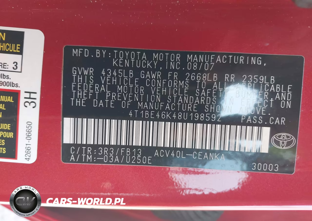 2008 Toyota Camry Le VIN:4T1BE46K48U198592 - 9