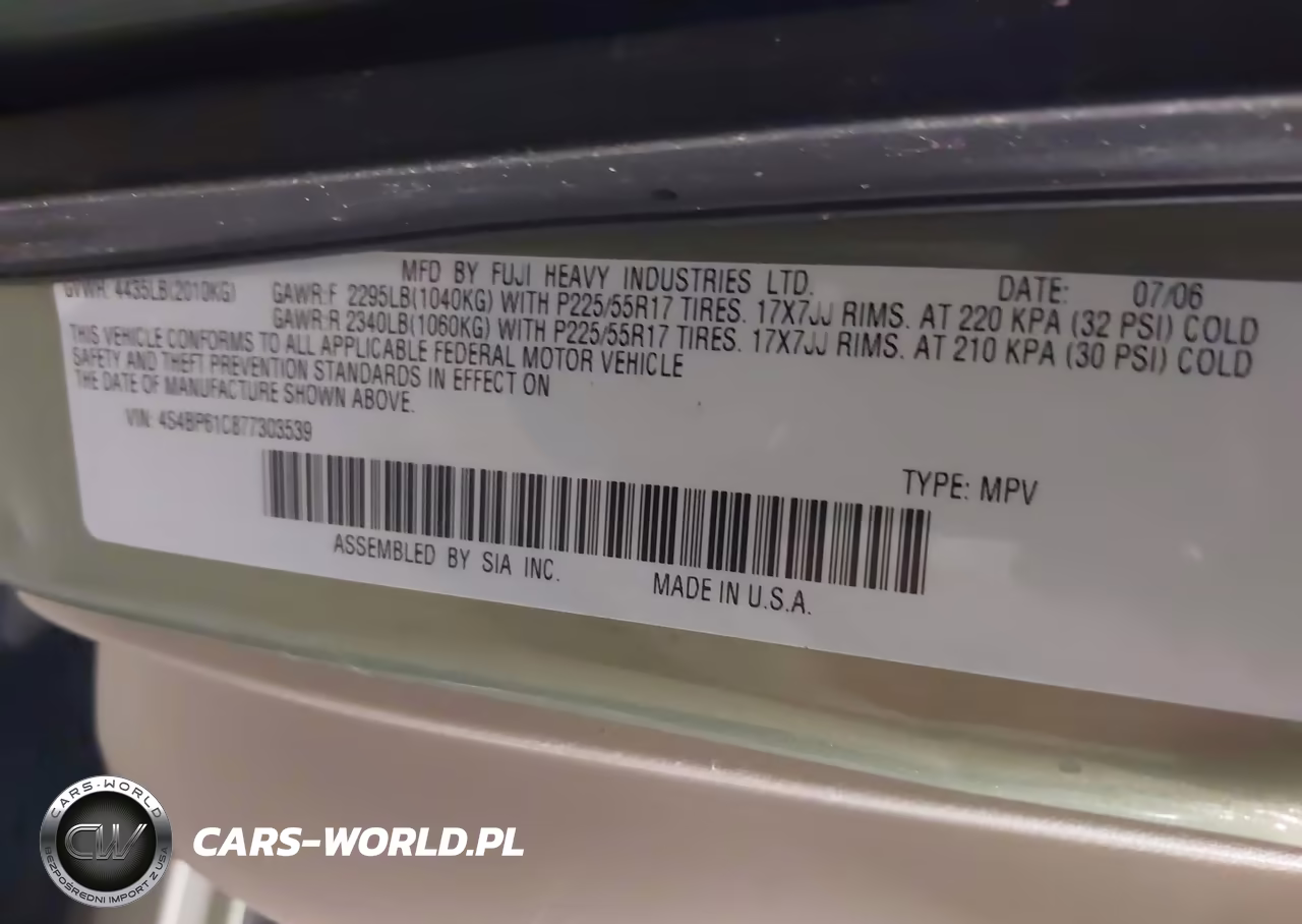 2007 Subaru Outback 2.5I VIN:4S4BP61C877303539 - 9