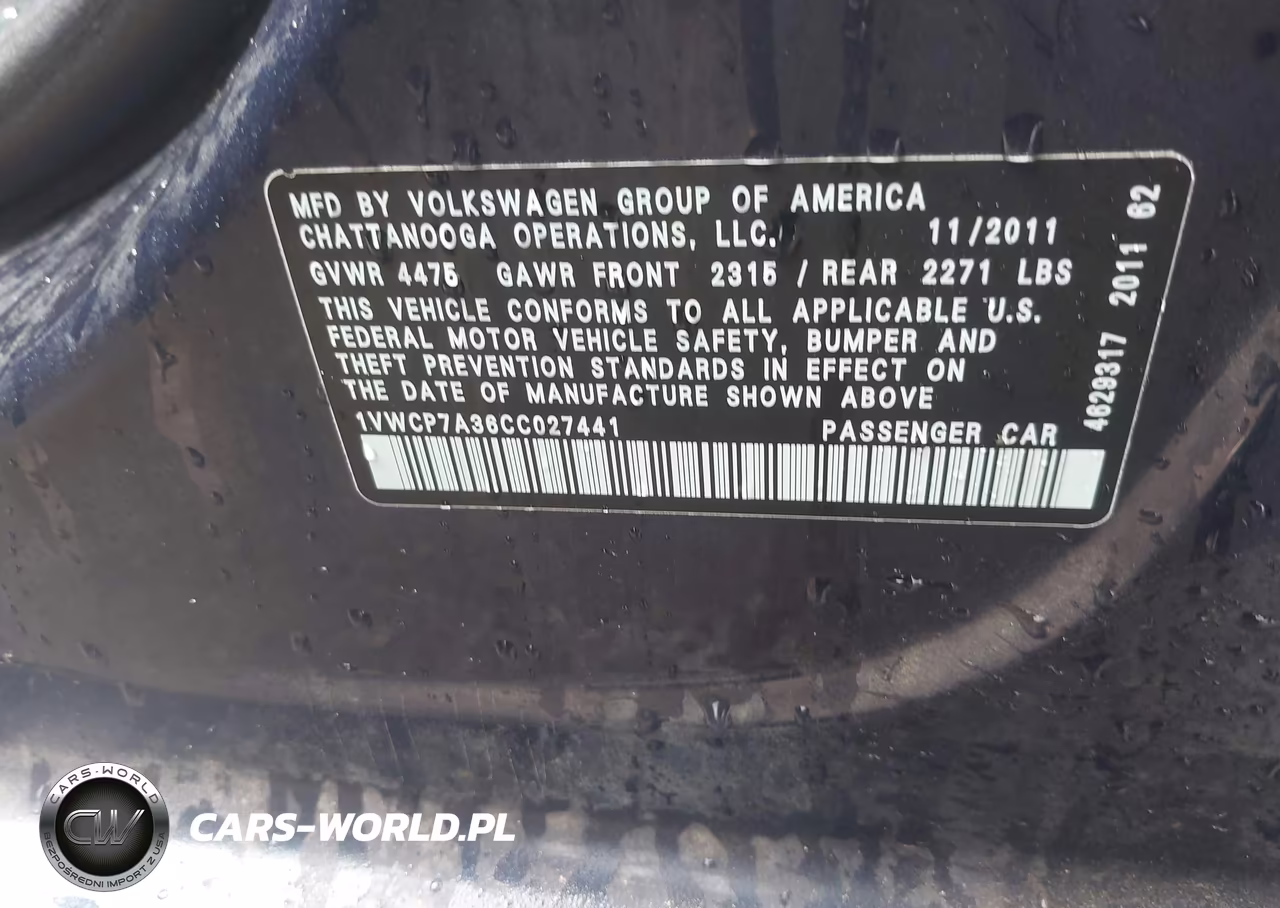 2012 Volkswagen Passat 2.5L Sel VIN:1VWCP7A36CC027441 - 9