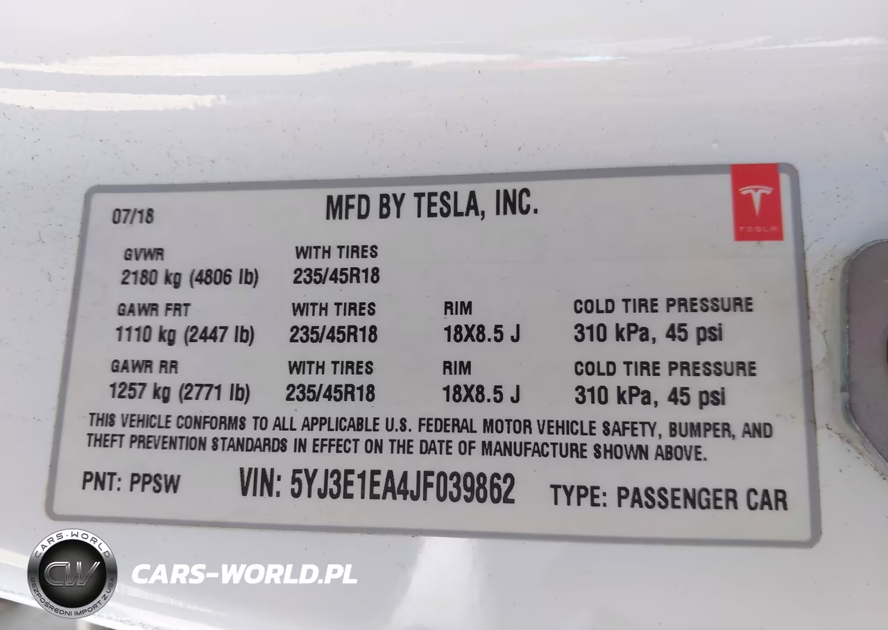 2018 Tesla Model 3 VIN:5YJ3E1EA4JF039862 - 9