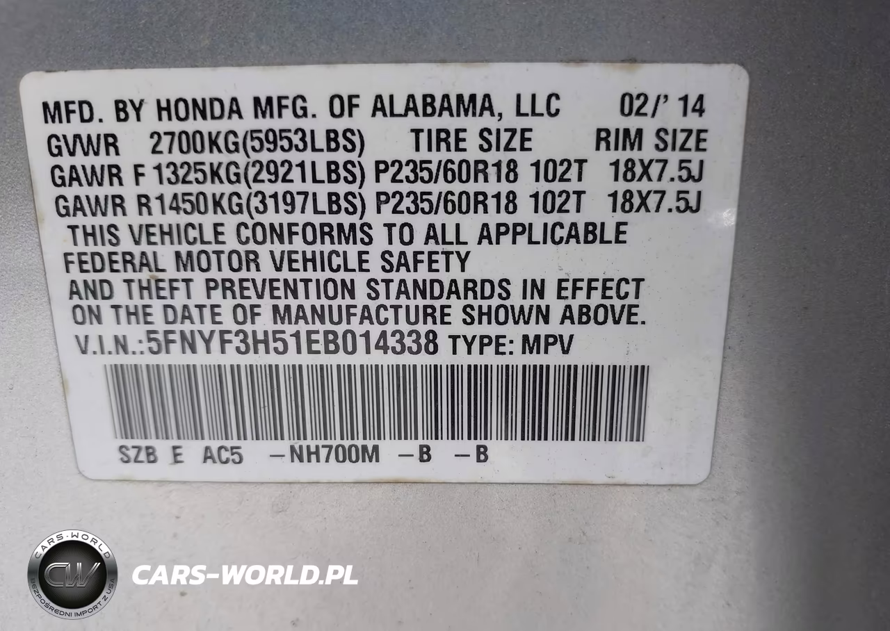 2014 Honda Pilot Ex-L VIN:5FNYF3H51EB014338 - 9