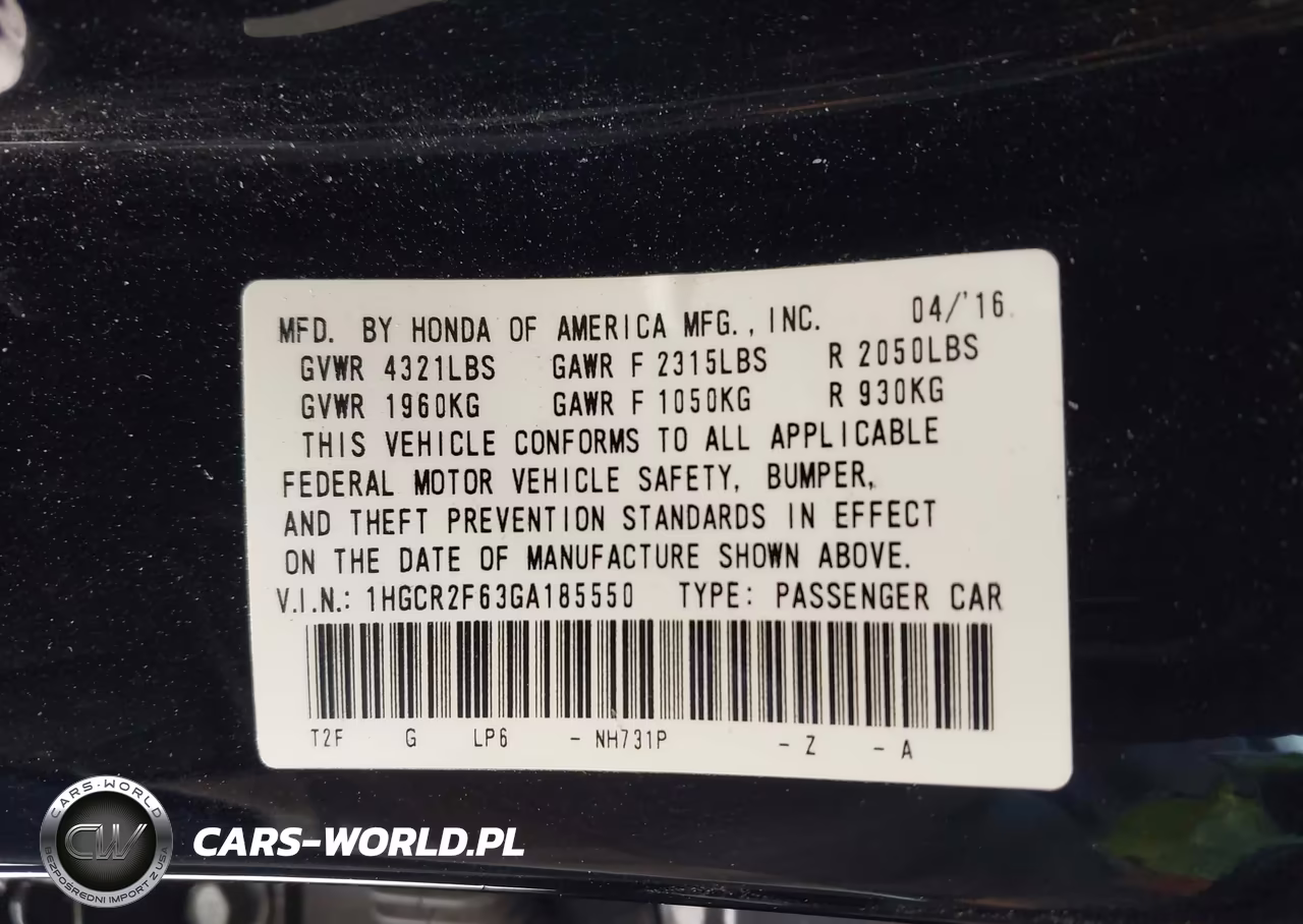 2016 Honda Accord Sport VIN:1HGCR2F63GA185550 - 9