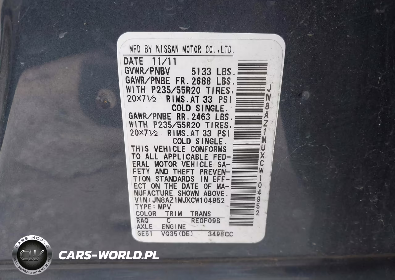 2012 Nissan Murano Le VIN:JN8AZ1MUXCW104952 - 9
