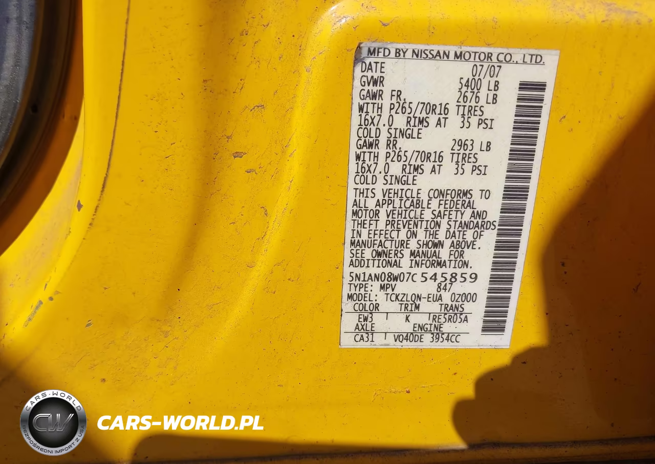 2007 Nissan Xterra X VIN:5N1AN08W07C545859 - 9