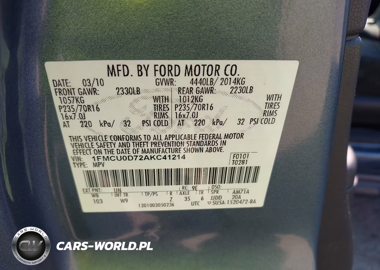 2010 Ford Escape Xlt VIN:1FMCU0D72AKC41214 - 9