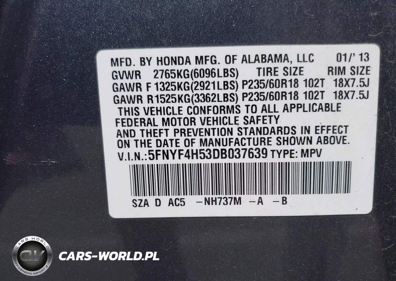 2013 Honda Pilot Ex-L VIN:5FNYF4H53DB037639 - 9