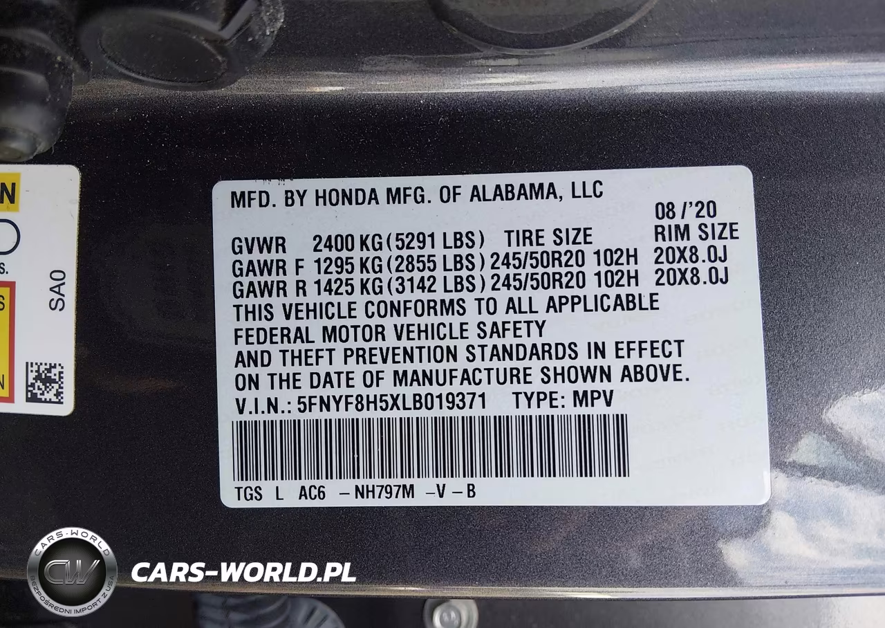 2020 Honda Passport Awd Ex-L VIN:5FNYF8H5XLB019371 - 9