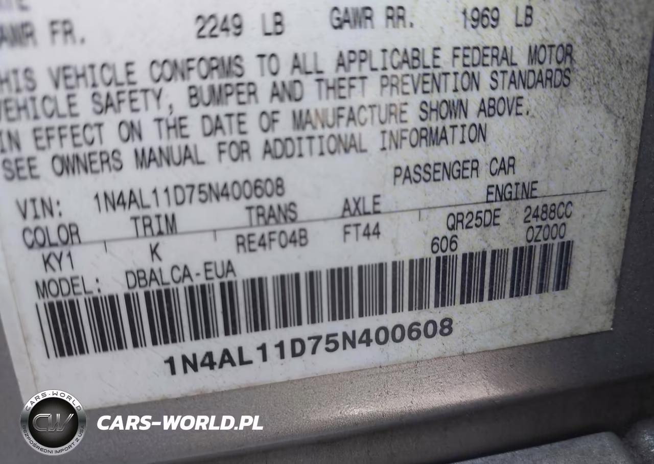 2005 Nissan Altima 2.5 S VIN:1N4AL11D75N400608 - 9