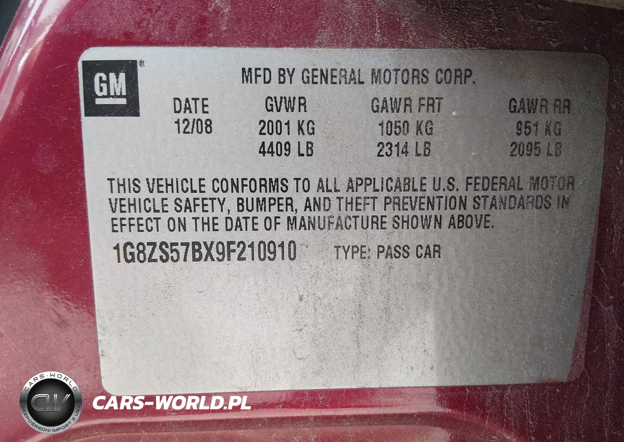 2009 Saturn Aura Xe VIN:1G8ZS57BX9F210910 - 9