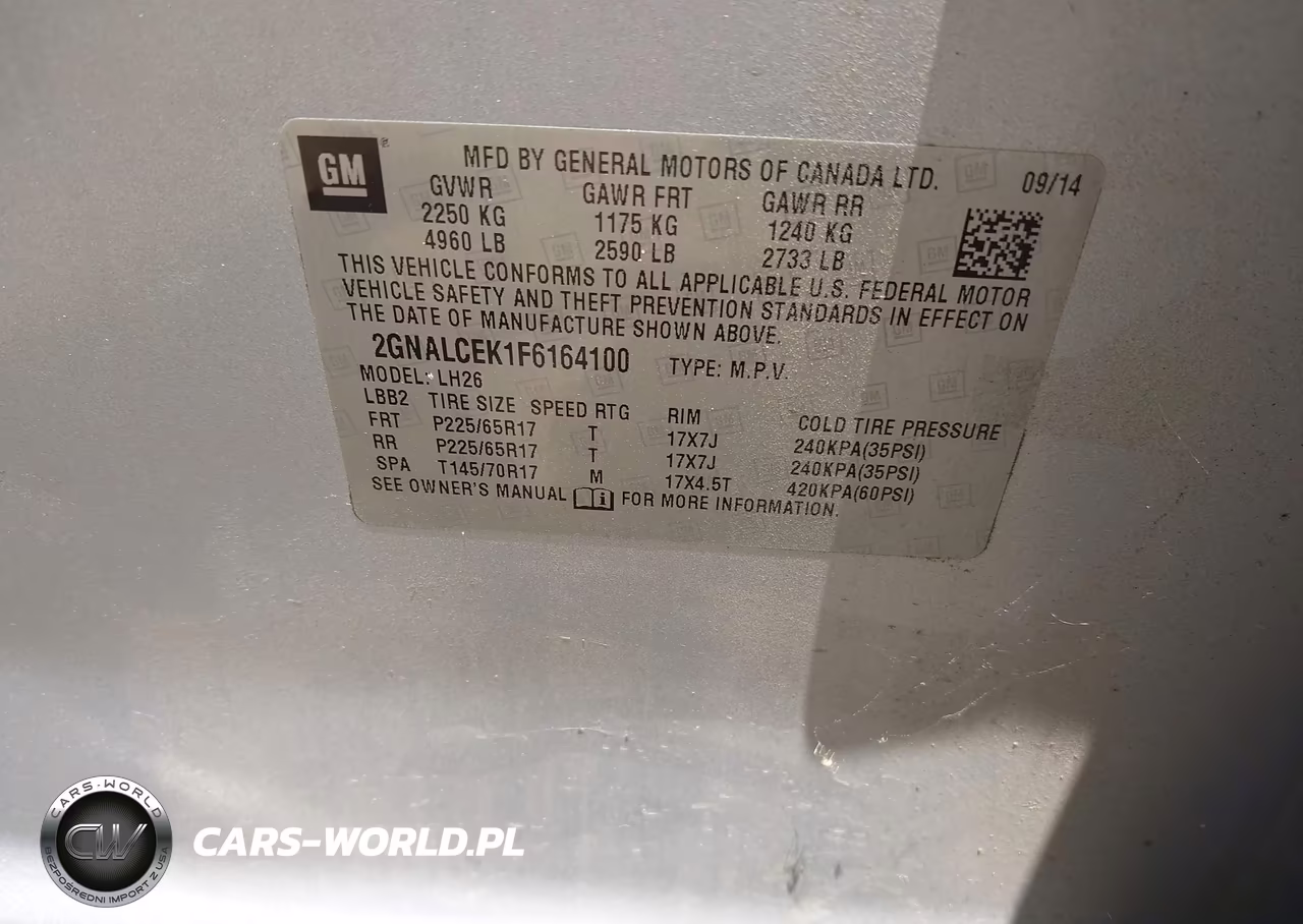2015 Chevrolet Equinox Lt VIN:2GNALCEK1F6164100 - 9