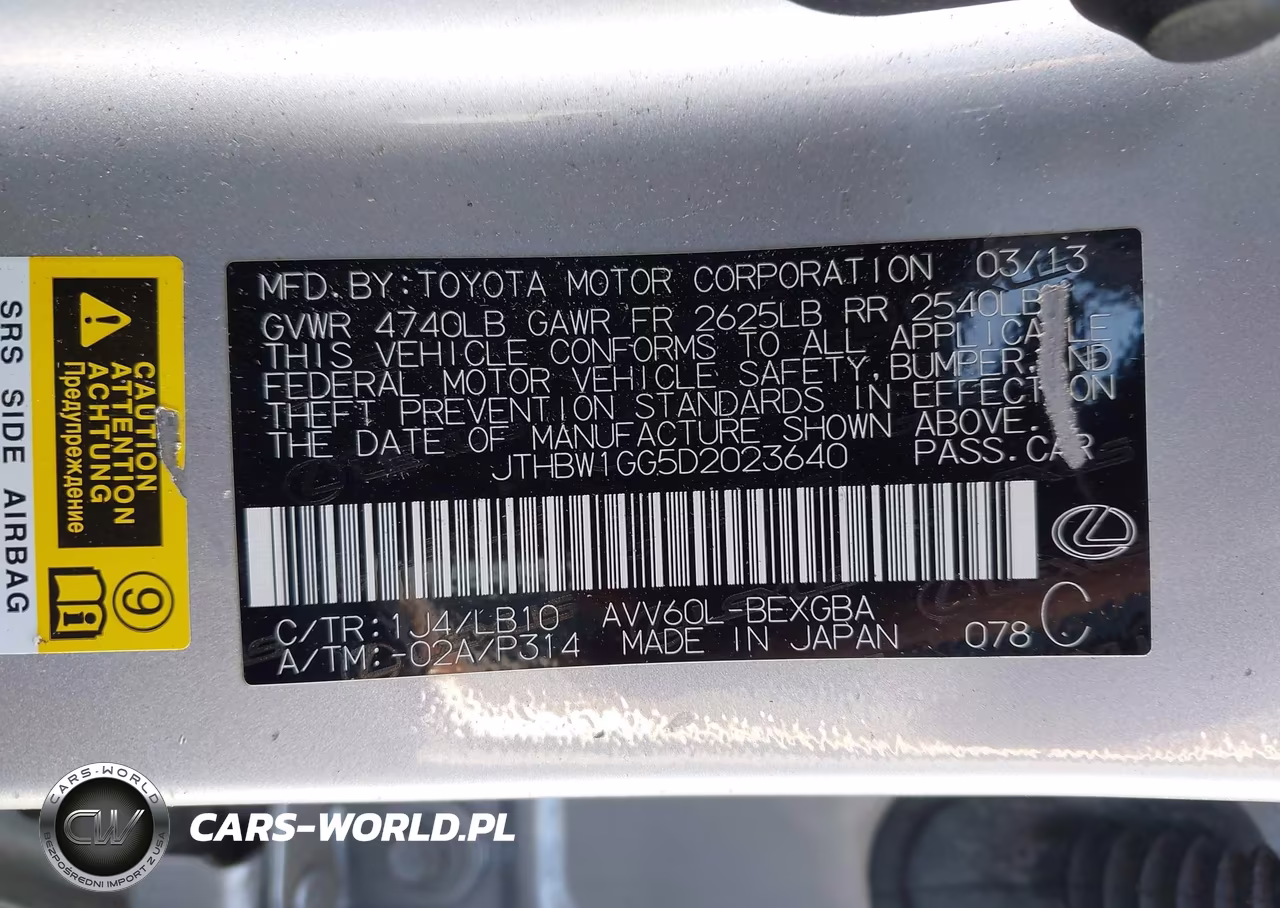 2013 Lexus Es 300H VIN:JTHBW1GG5D2023640 - 9