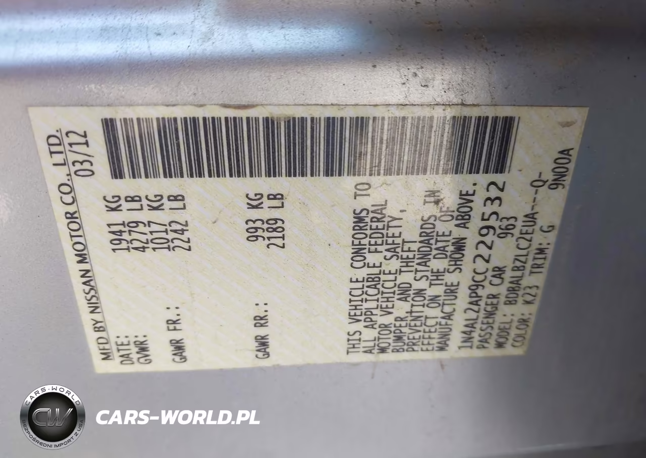 2012 Nissan Altima 2.5 S VIN:1N4AL2AP9CC229532 - 9
