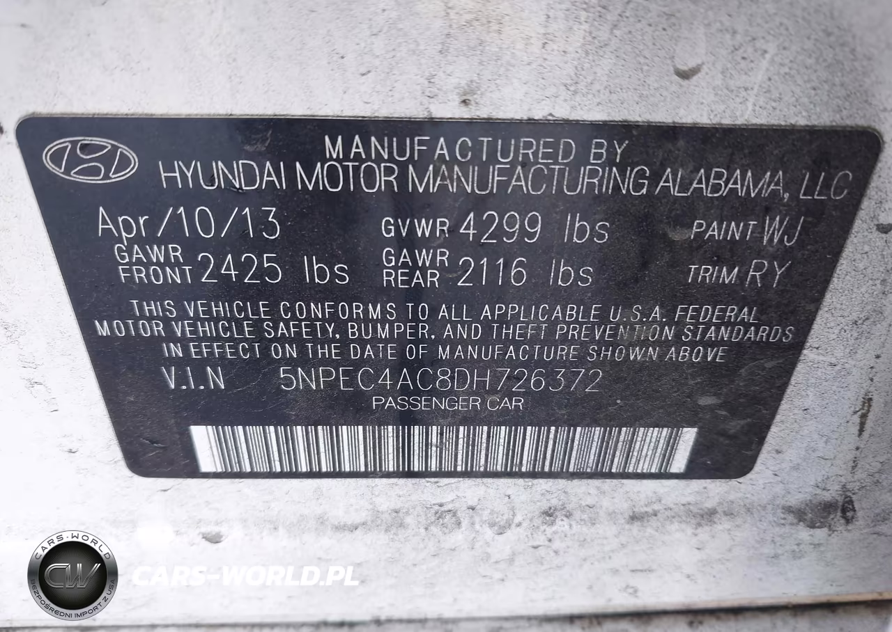 2013 Hyundai Sonata Se VIN:5NPEC4AC8DH726372 - 9