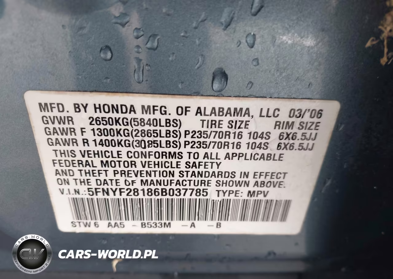 2006 Honda Pilot Lx VIN:5FNYF28186B037785 - 9