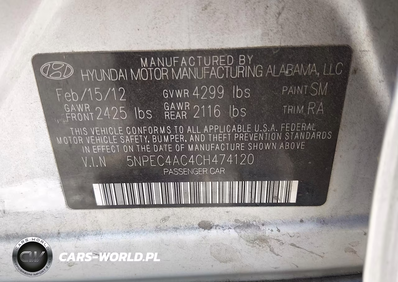2012 Hyundai Sonata Se VIN:5NPEC4AC4CH474120 - 9