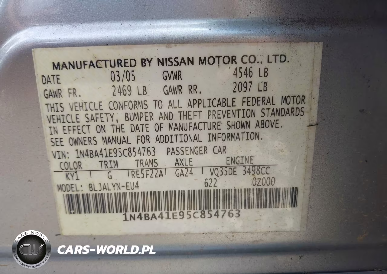 2005 Nissan Maxima 3.5 Sl VIN:1N4BA41E95C854763 - 9
