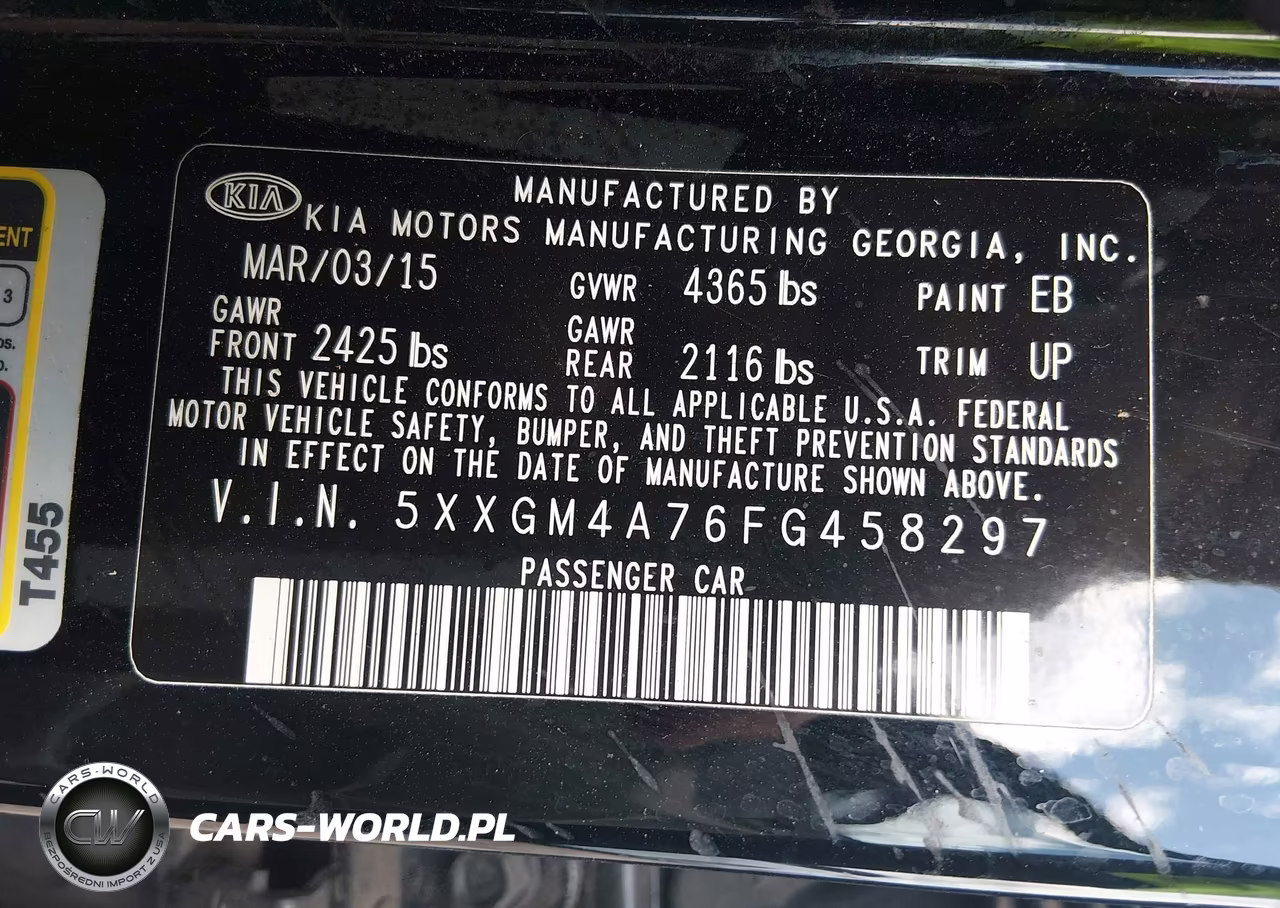 2015 Kia Optima Lx VIN:5XXGM4A76FG458297 - 9