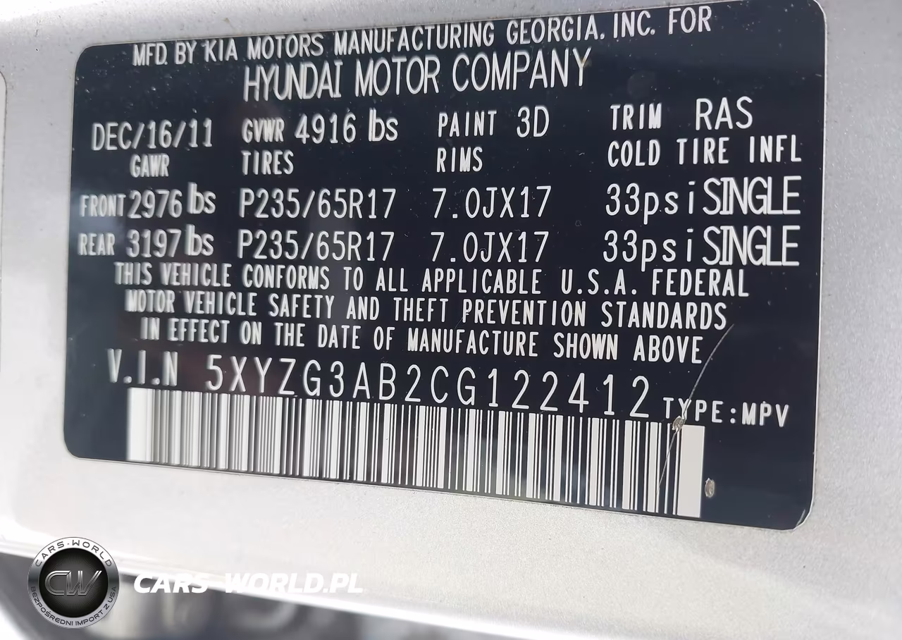 2012 Hyundai Santa Fe Gls VIN:5XYZG3AB2CG122412 - 9