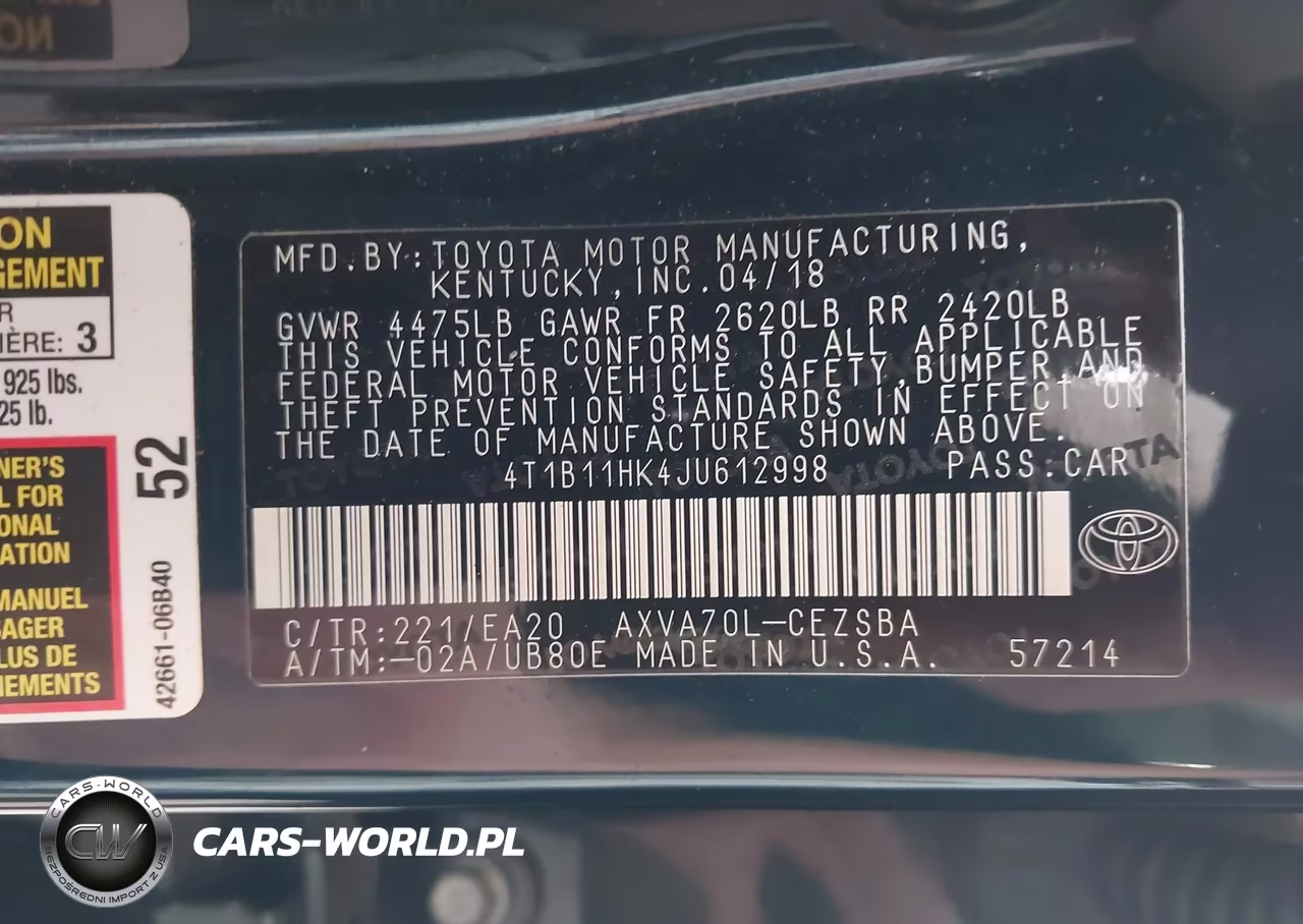 2018 Toyota Camry Se VIN:4T1B11HK4JU612998 - 9