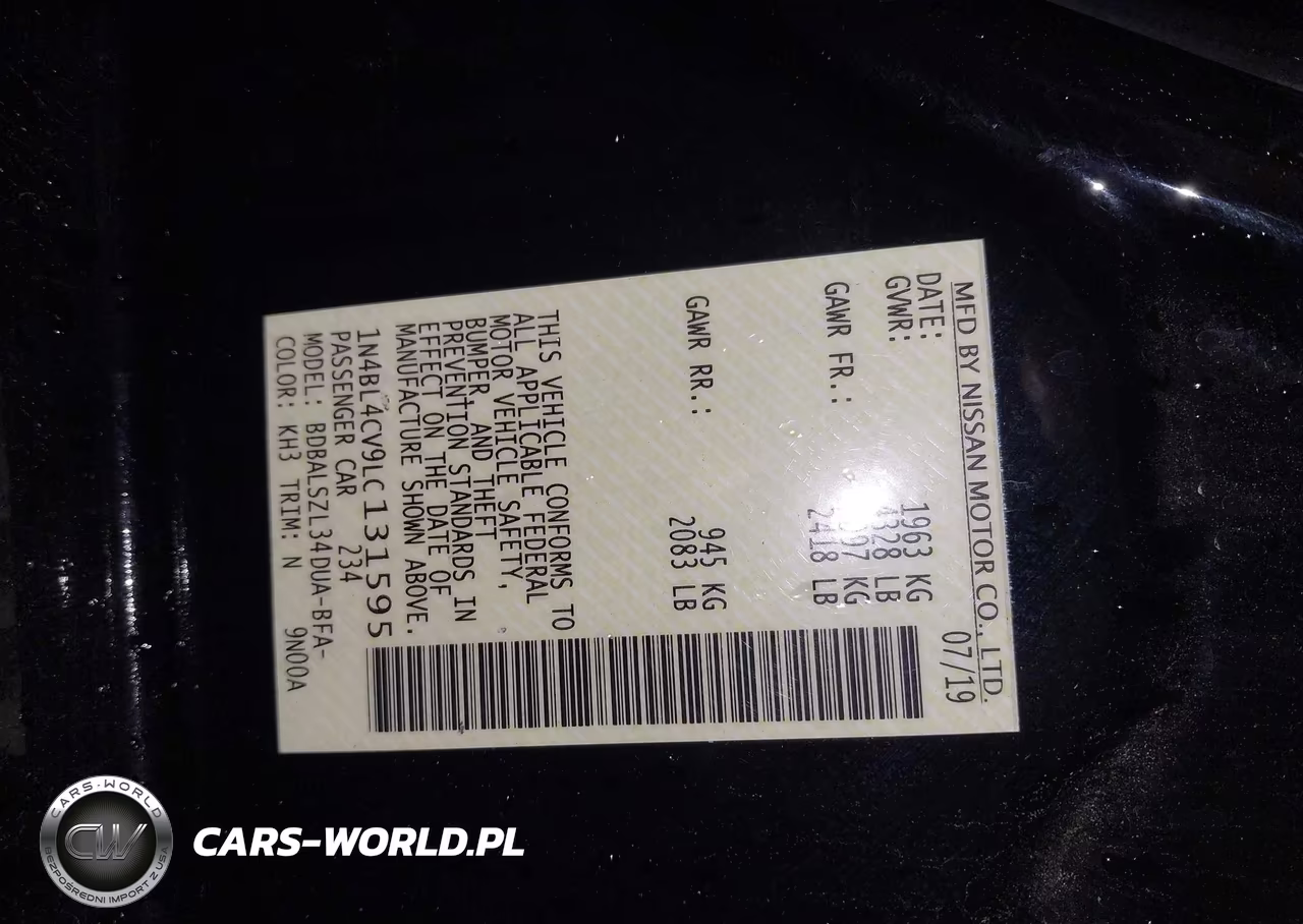 2020 Nissan Altima Sr Fwd VIN:1N4BL4CV9LC131595 - 9