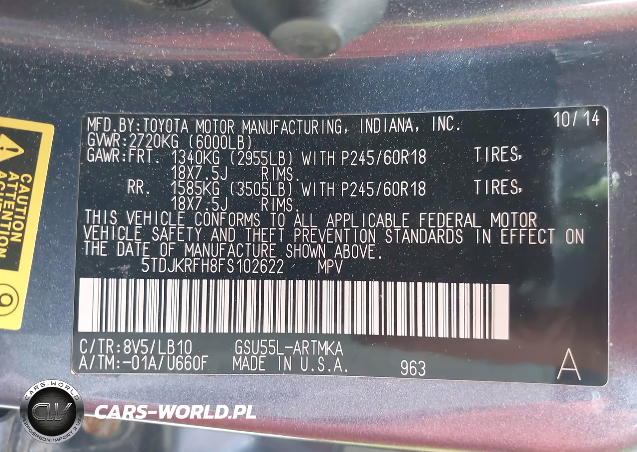 2015 Toyota Highlander Xle V6 VIN:5TDJKRFH8FS102622 - 9