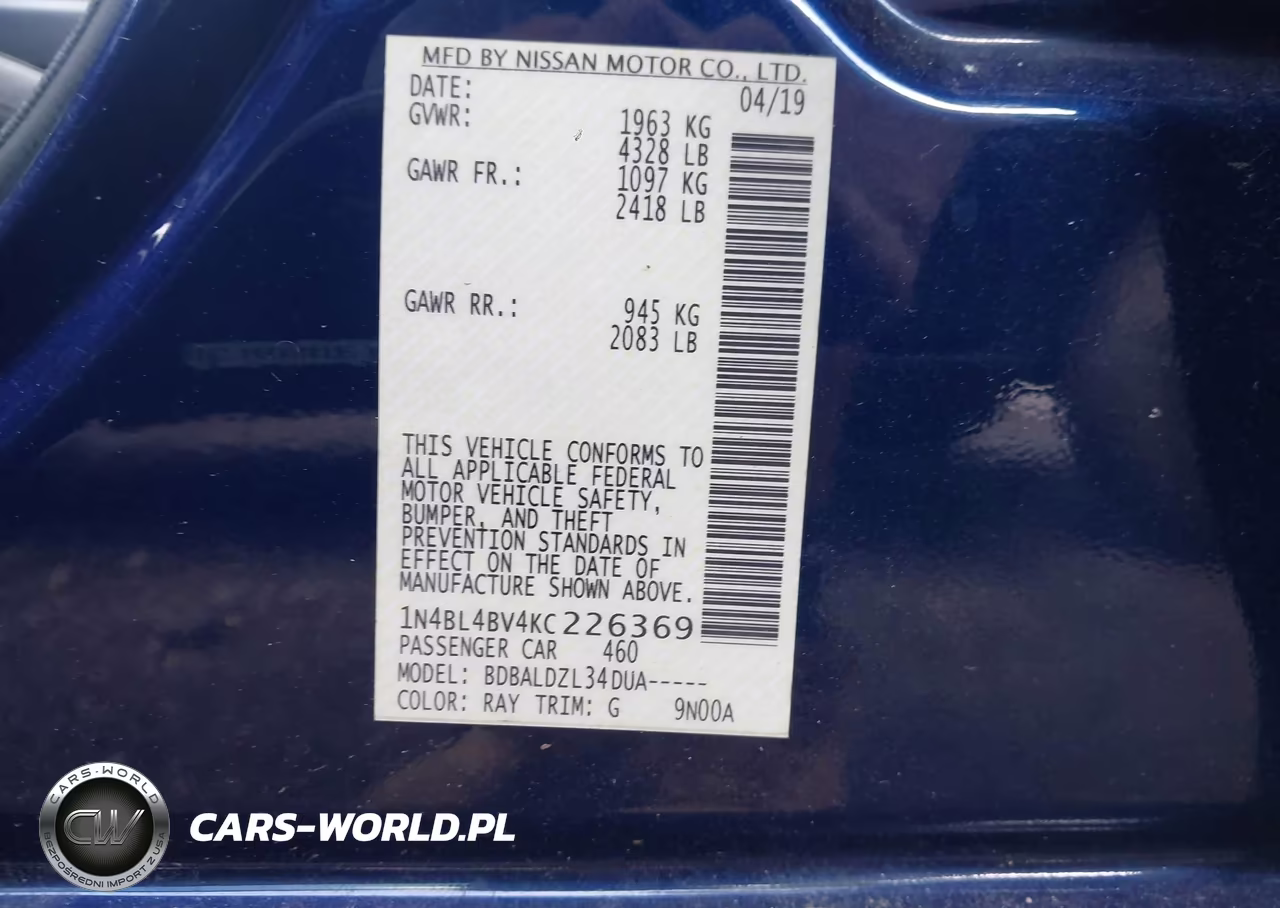 2019 Nissan Altima 2.5 S VIN:1N4BL4BV4KC226369 - 9