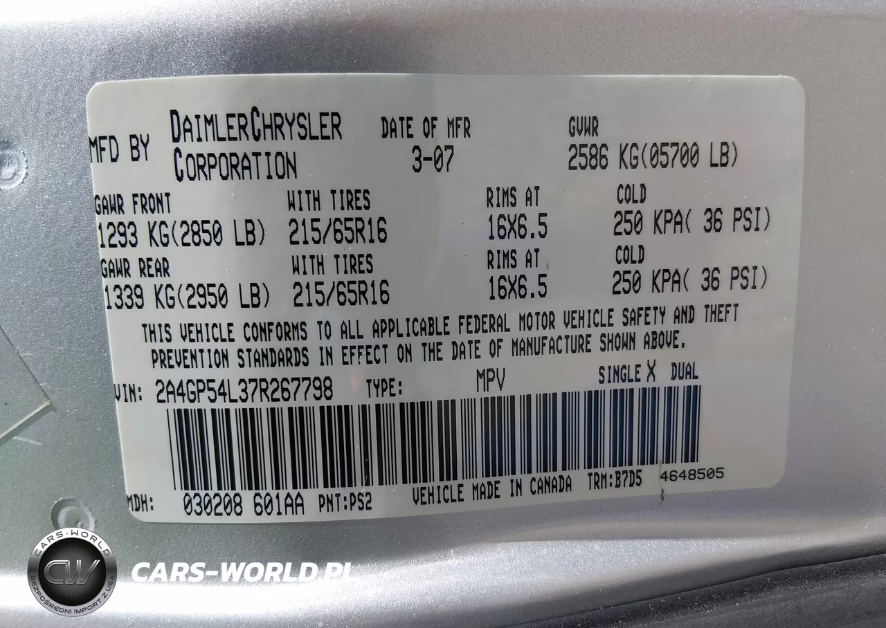 2007 Chrysler Town & Country Touring VIN:2A4GP54L37R267798 - 9