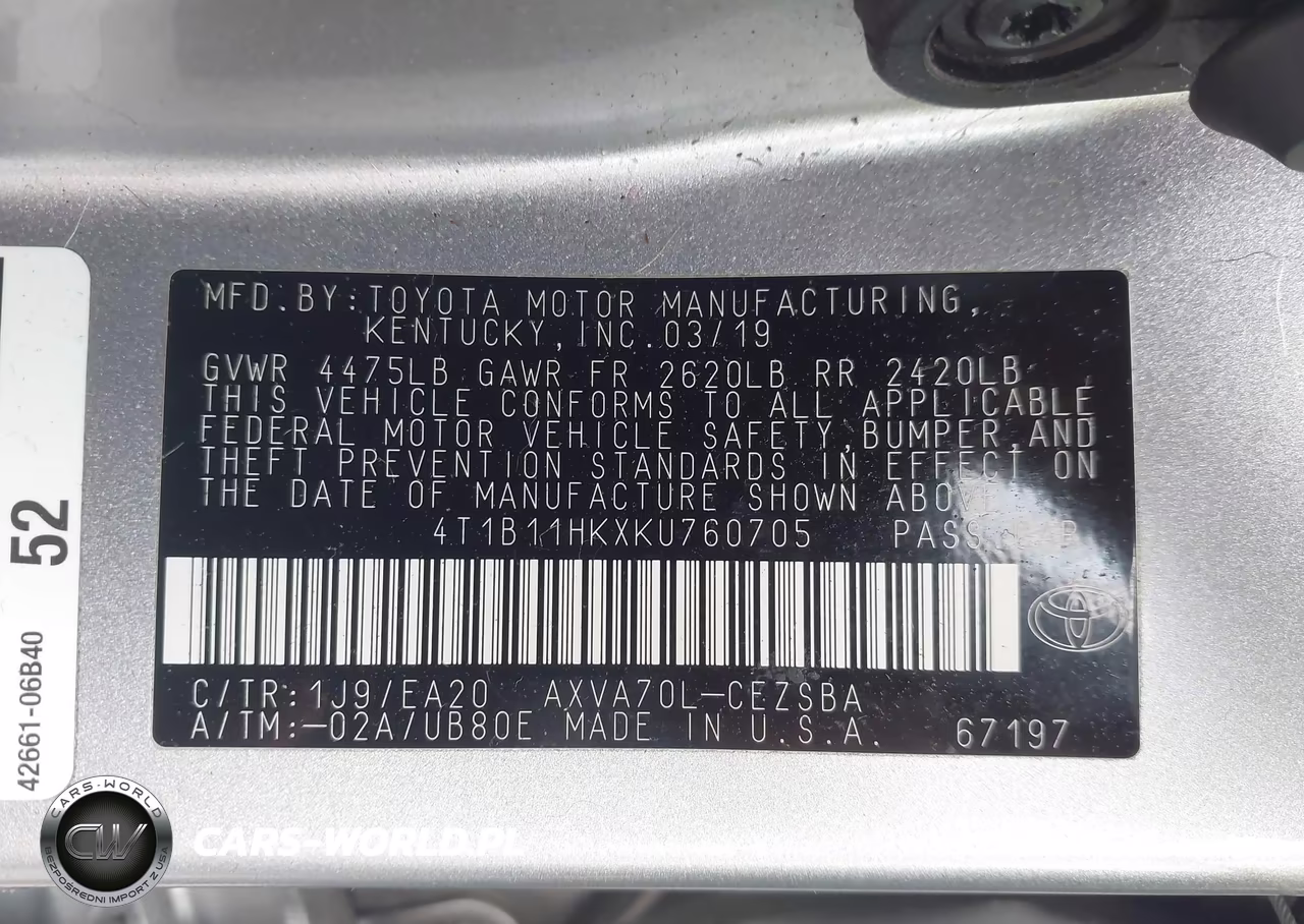 2019 Toyota Camry Se VIN:4T1B11HKXKU760705 - 9