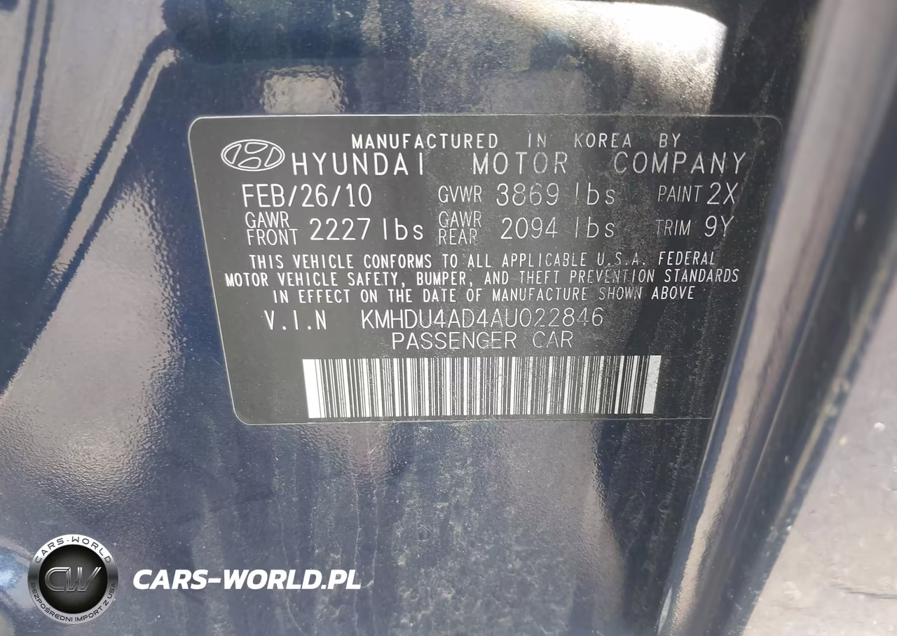 2010 Hyundai Elantra Se VIN:KMHDU4AD4AU022846 - 9