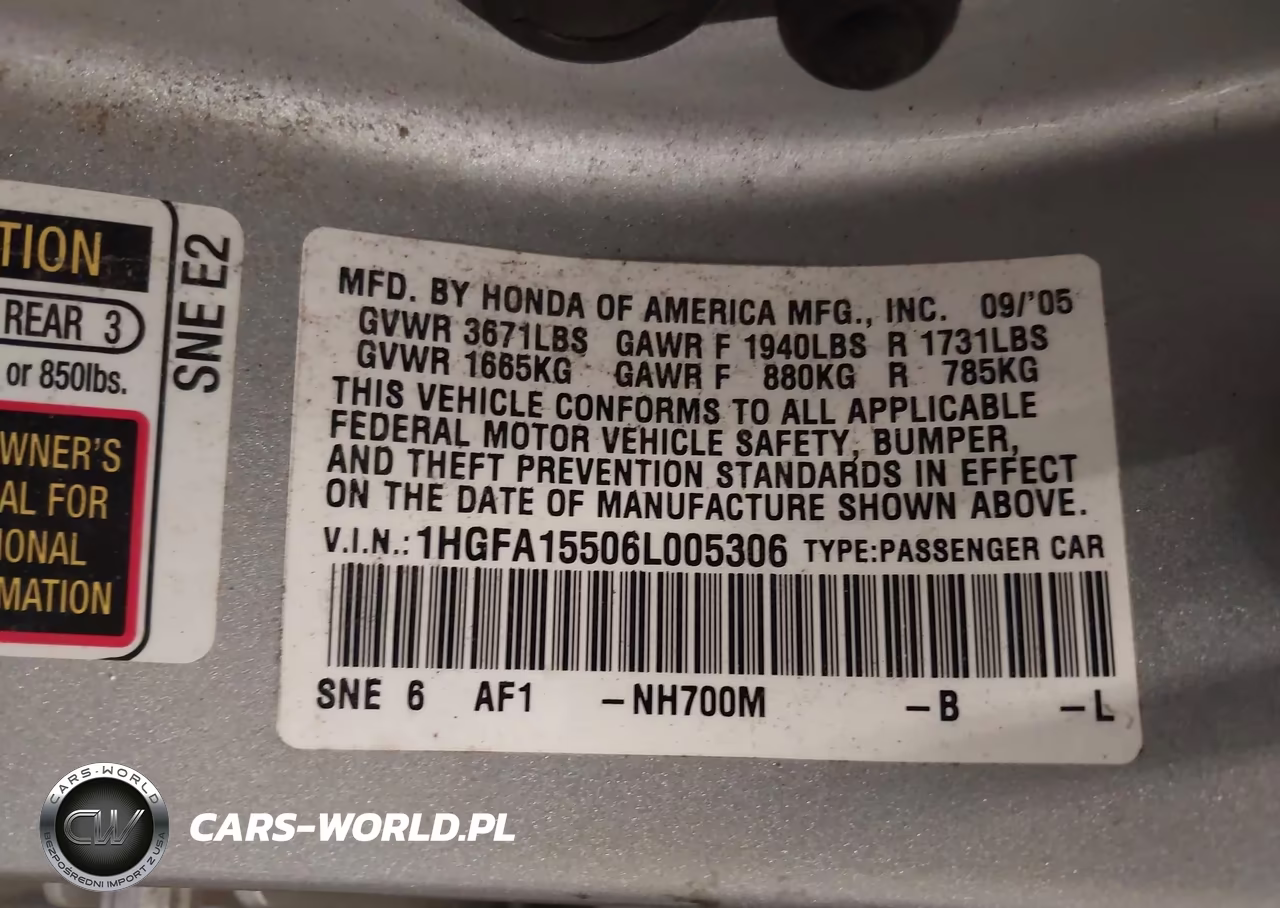 2006 Honda Civic Lx VIN:1HGFA15506L005306 - 9