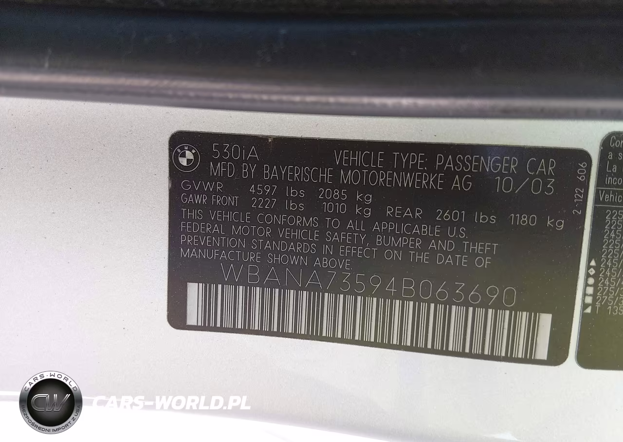 2004 BMW 530I VIN:WBANA73594B063690 - 9