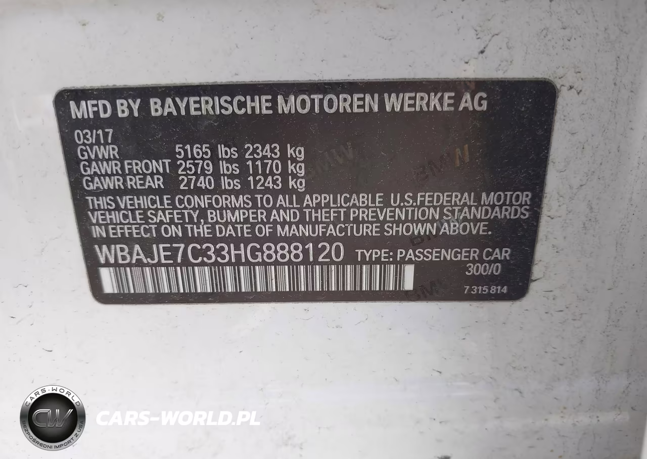 2017 BMW 540I xDrive VIN:WBAJE7C33HG888120 - 9
