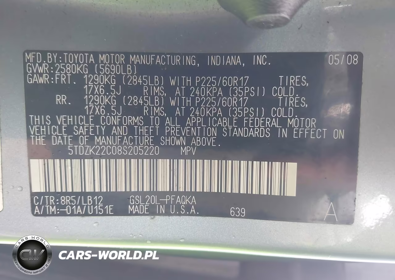 2008 Toyota Sienna Xle VIN:5TDZK22C08S205220 - 9