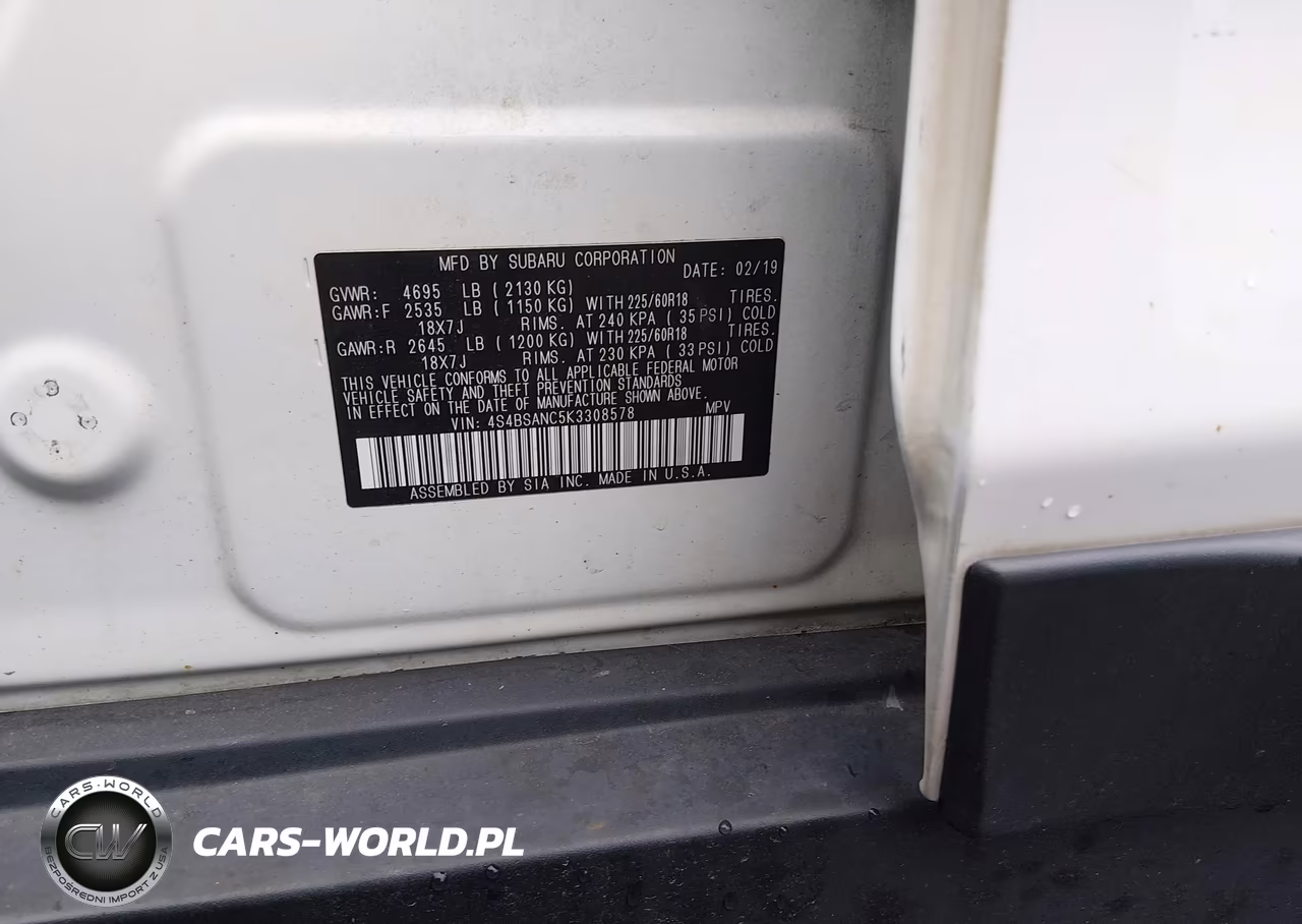 2019 Subaru Outback 2.5I Limited VIN:4S4BSANC5K3308578 - 9