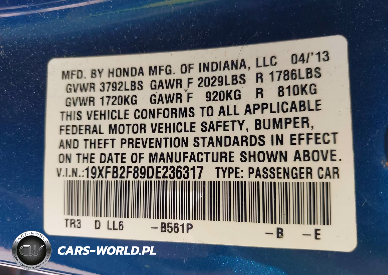 2013 Honda Civic Ex VIN:19XFB2F89DE236317 - 9