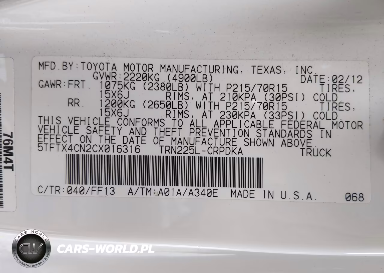 2012 Toyota Tacoma VIN:5TFTX4CN2CX016316 - 9