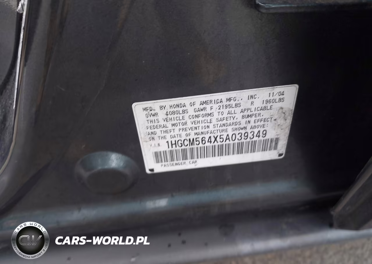 2005 Honda Accord 2.4 Lx VIN:1HGCM564X5A039349 - 9