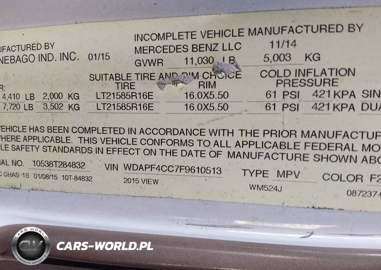 2015 Mercedes-Benz Sprinter 3500 VIN:WDAPF4CC7F9610513 - 8