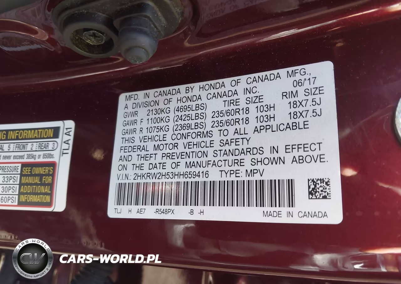2017 Honda Cr-V Ex VIN:2HKRW2H53HH659416 - 9